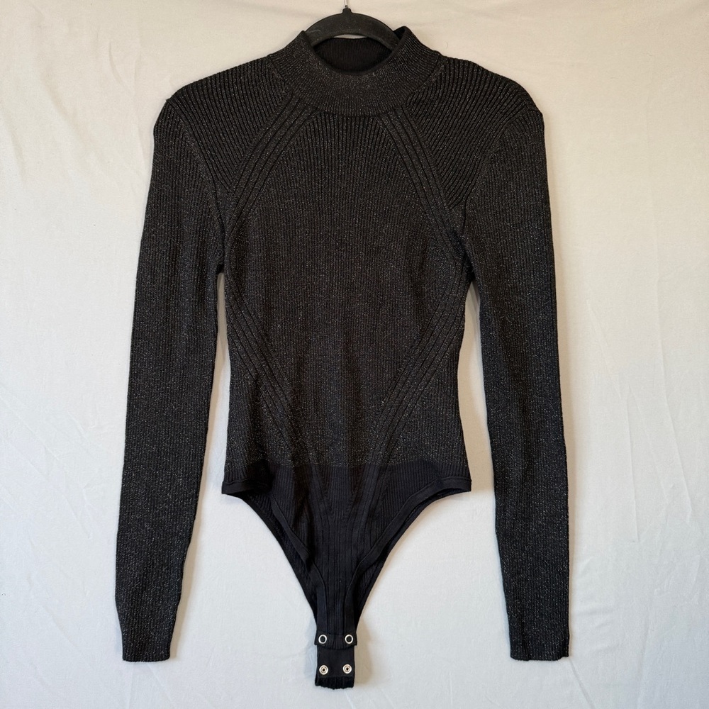Dynamite Black Long Sleeve Mock Neck Bodysuit